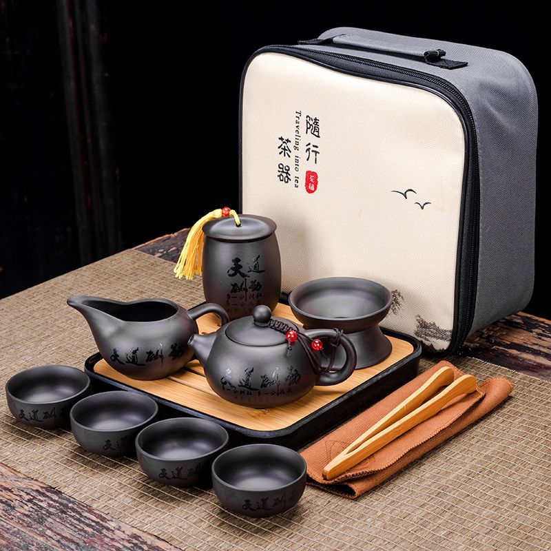 9-teiliges Set Teawere Retro Designer Cool Lila Sand Keramikk Teekannen Set Reise Kong Fu Teeset Porzellan Lila Sand Topf Teesieb