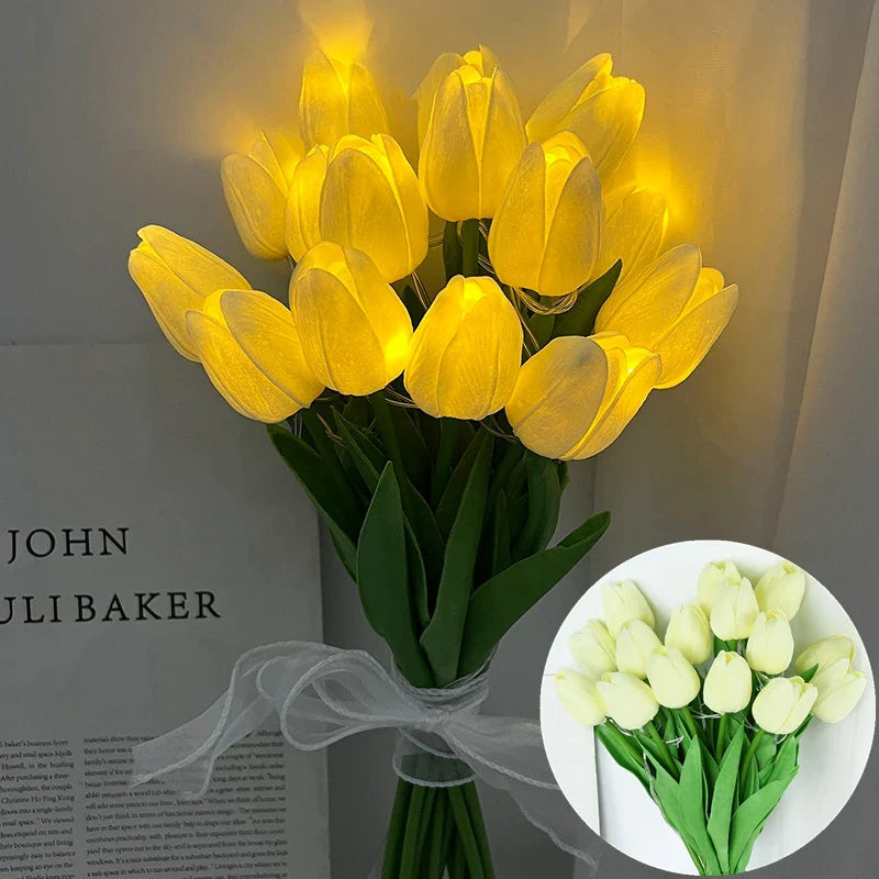 LED-Lampe mit künstlichem Tulpenblumenstrauß perfekt für Geschenke oder als Hochzeitsfeier-Hausdekorationen