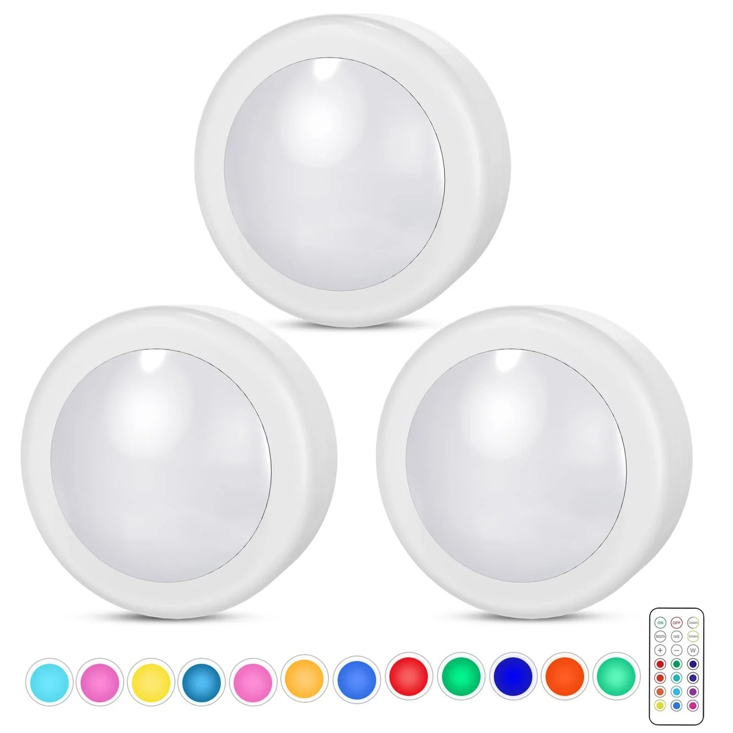 Frendorf | Batteriebetriebene LED-Pucklichter – 13-Farben-Fernbedienung Innenlicht für Kleiderschrank, Unterbau und Nachtbeleuchtung