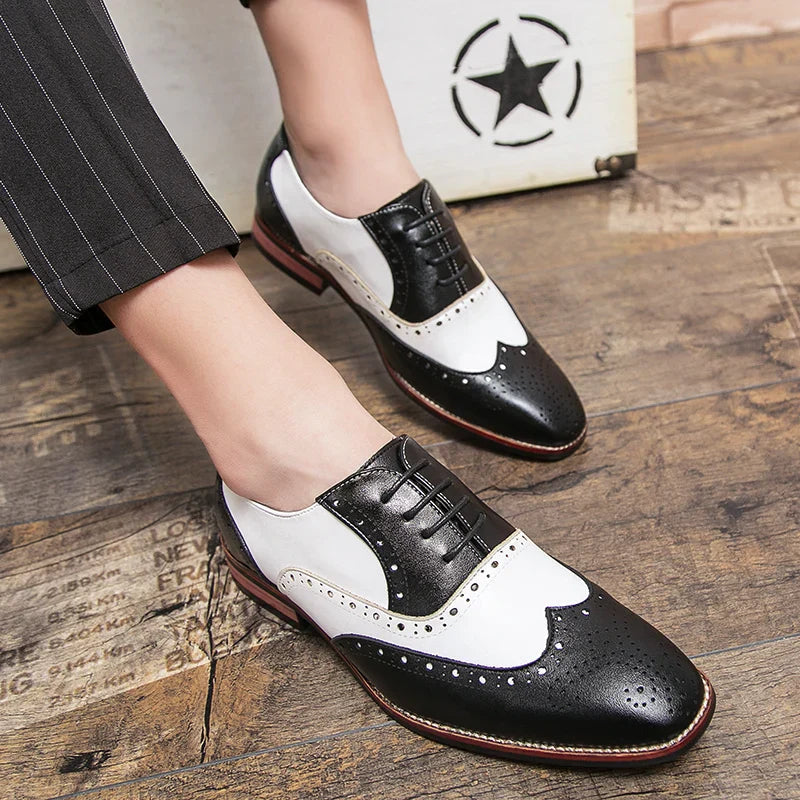 Frendorf | Herren Luxus Schuhe Brogue Schnürung Casual Britischer Stil Kontrastfarbe Oxford Büro