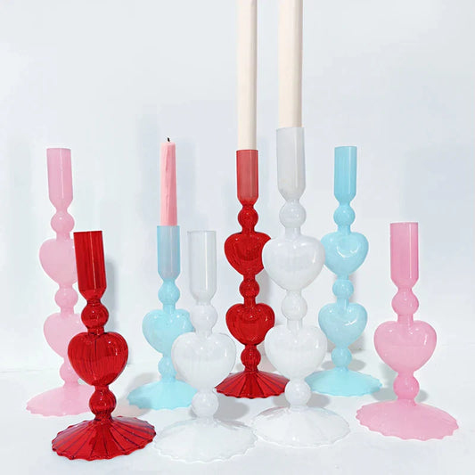 Retro Taper Kerzenhalter Rote Herzform Glas Kerzenständer Hochzeit Tischdekoration Zuhause Party Glas Vase Dekor