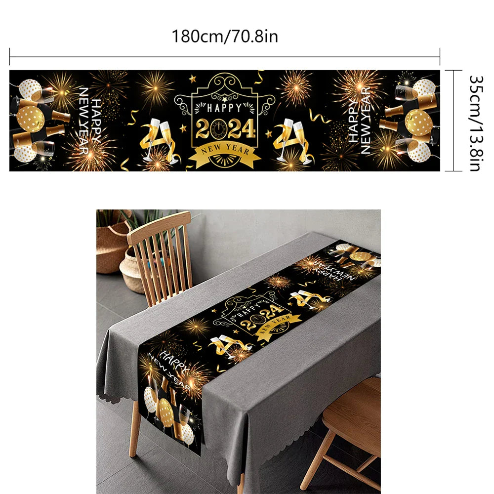 Neujahrsservietten Pappteller Becher Neujahr Tischdecken Tischüberwurf 2024 Neujahrsparty Dekorationen Silvesterparty Zubehör