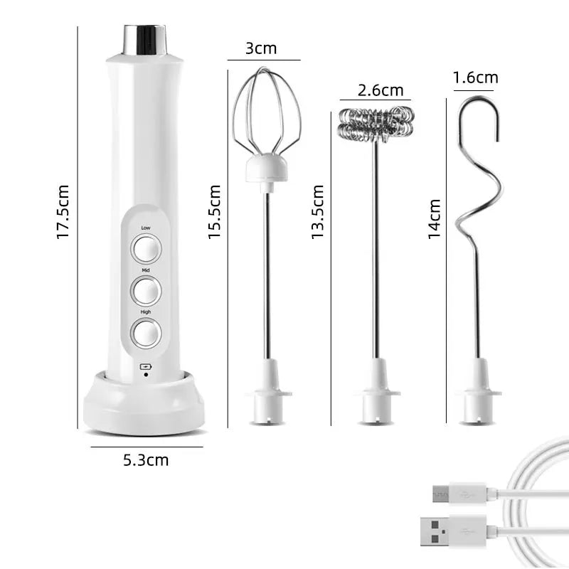3 In 1 Elektrischer Milchaufschäumer Wiederaufladbarer Milchschaumhersteller Handheld Aufschäumer Hohe Geschwindigkeiten Milchaufschäumer Getränkemischer Kaffee