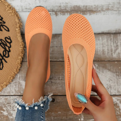 Frendorf | Frauen Rundzehen-Flachschuhe Einfarbige Strickslippers Legere Atmungsaktive Ballerinas Frauen Flachschuhe Loafers Frauen