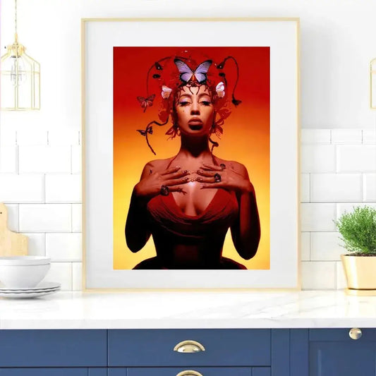 Heiße Sängerin Kali Uchis Roter Mond in Venus Poster Wohnraum Dekor Wohnzimmer Schlafzimmer Ästhetik Kunst Wandmalerei Aufkleber