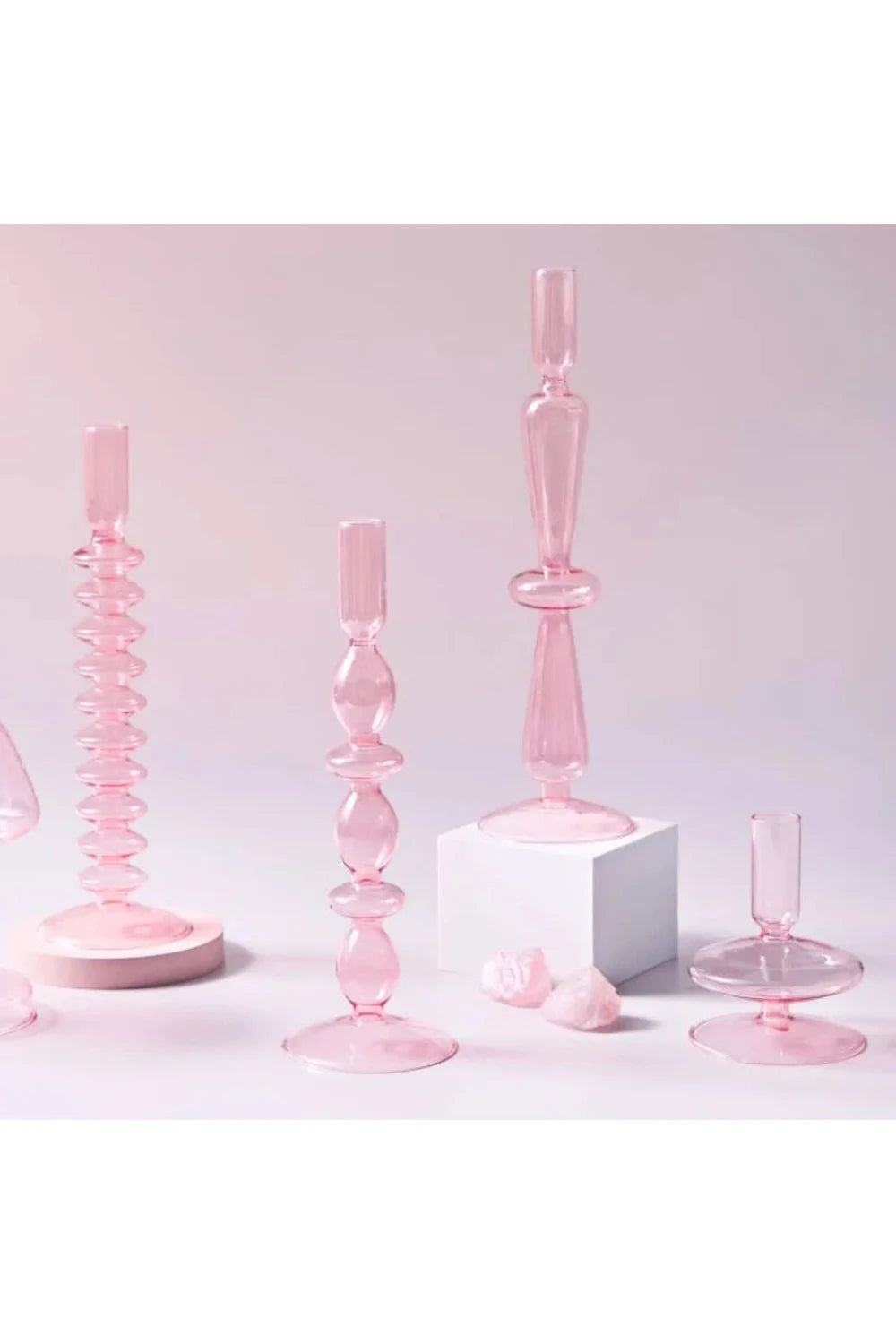 Pink Glass Taper Kerzenhalter