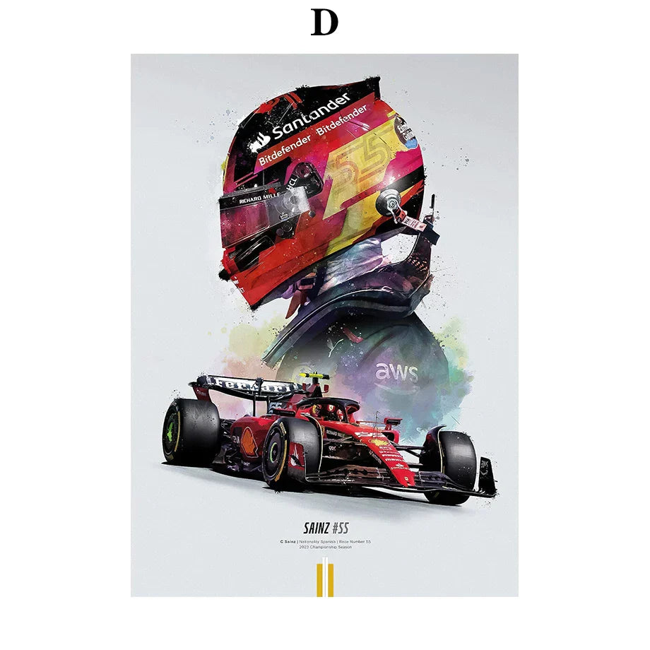 FI Formel 1 Rennhelm 2023 Saison Meisterschaft Team Bewegung Wandkunst Leinwandbild Nordisches Poster Wohnzimmer Dekor