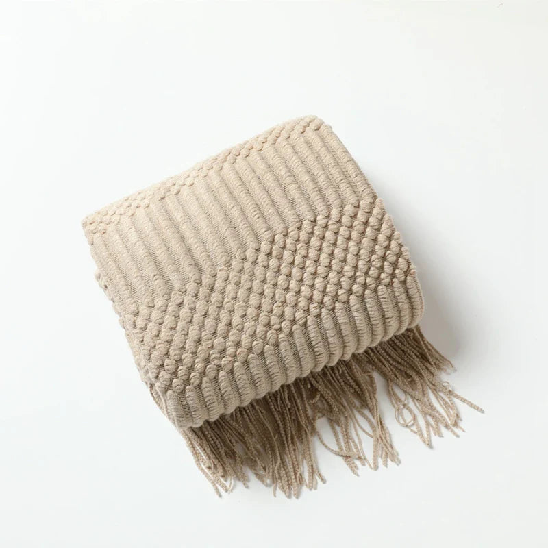 Gemütliche lila Diamant Strickdecke
