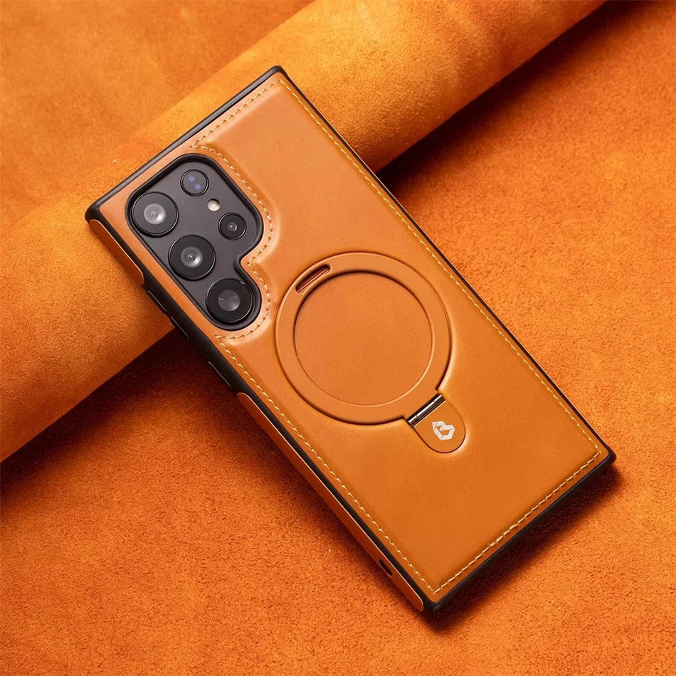 Frendorf | Magnetische Leder Samsung Galaxy Wireless Charging Ringhalter Hülle