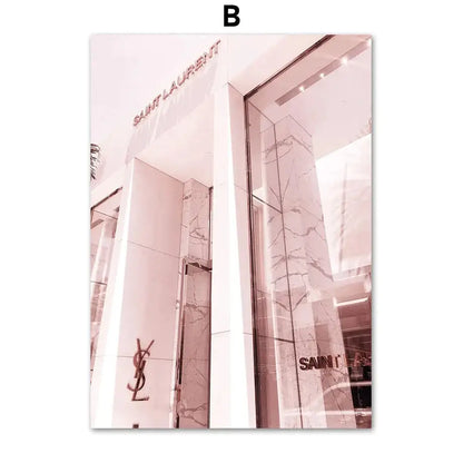 Luxus Geschäft Rosa Schwarz Straße Landschaft Kunst Leinwand Malerei Mode Romantisch Frankreich Poster Wand Bilder Für Wohnzimmer Dekor