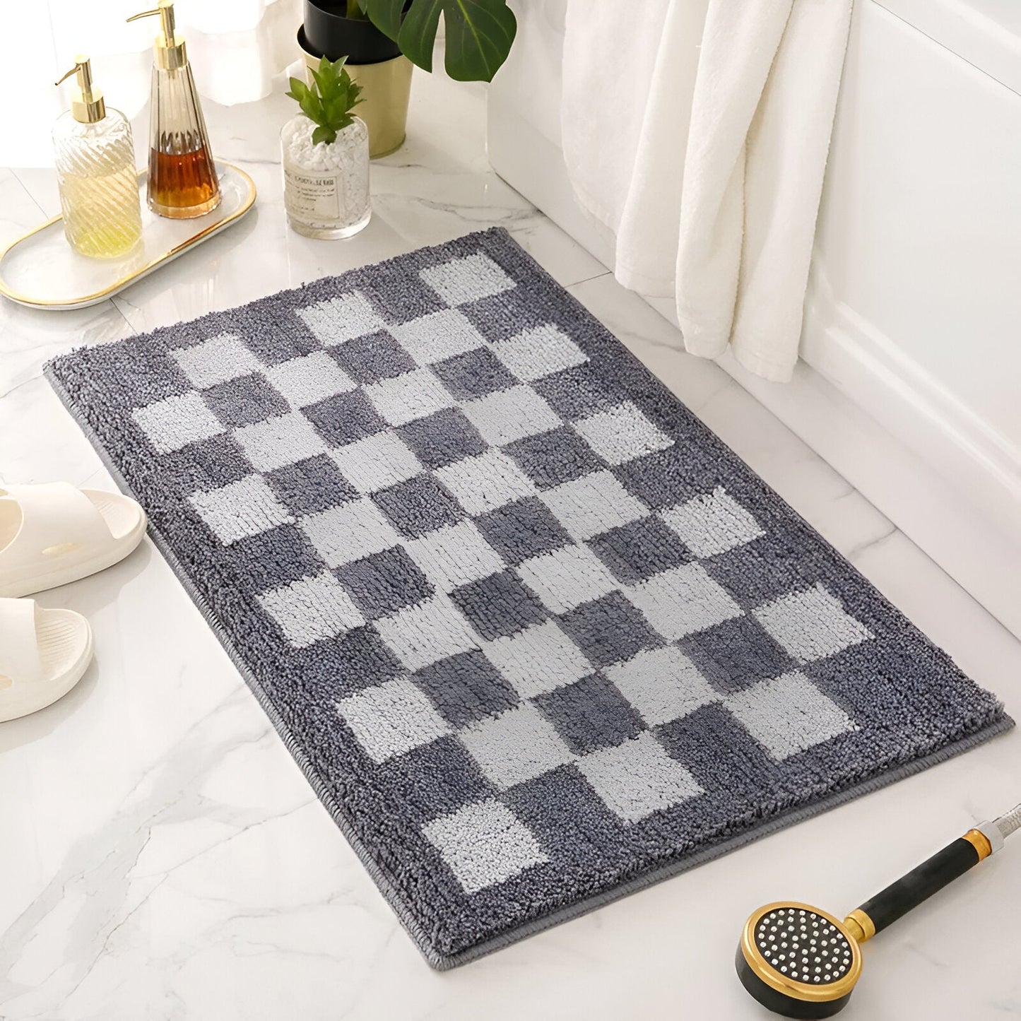 Frendorf | SoftSteps Luxus Badteppich | Karomuster | Rutschfest & Wasserabsorbierend | Verschiedene Größen & Farben
