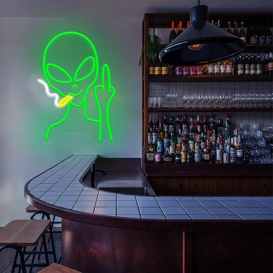 Grünes Alien-Neonschild für Zimmer, grüne Wanddekoration, Dekoration für Spielzimmer, Hip-Hop-Party-LED-Schild für Teenagerzimmer, Wohnwand, Partyleuchte