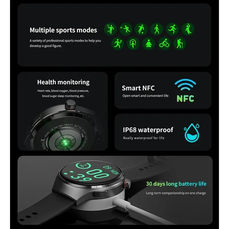 Frendorf | Neue HD AMOLED Multisport IP68 Wasserdichte Herren Smartwatch für IOS Android
