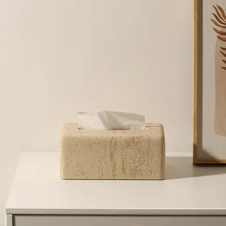 Frendorf | Travertino Faux Travertine Taschentuchhalter | Elegante Badezimmer-Deko | Praktisch & Stilvoll