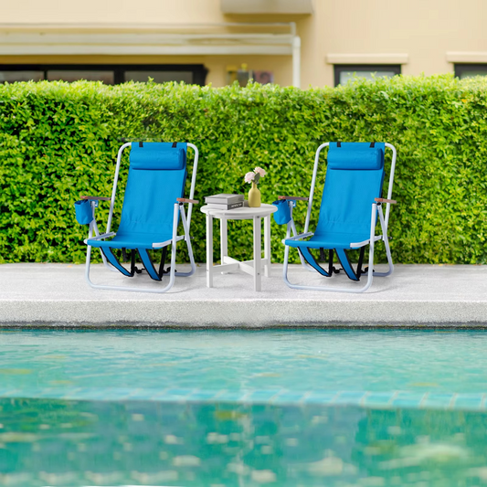 Frendorf | 2-Pack Faltbare Hochleistungsstrandstühle mit verstellbarem Kopfteil – Blau