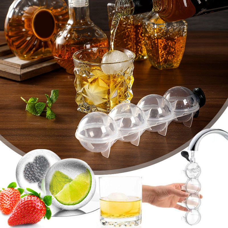Runder Eishockeyform - 4-Loch-Eiswürfelbereiter für Whisky, Cocktails und mehr - Perfekt für Bar, Party, Küche und Eiscremeherstellung