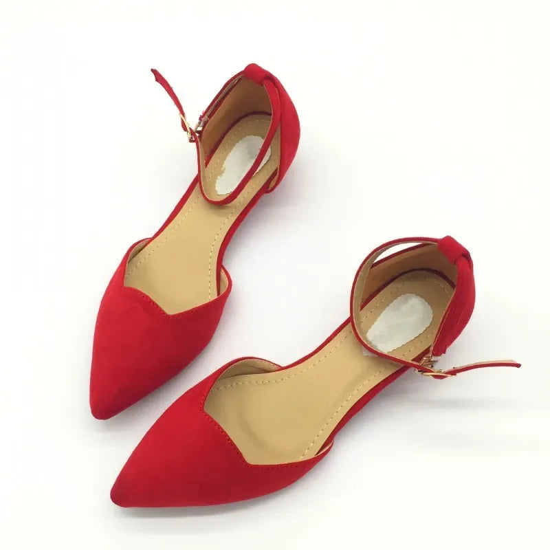 Frendorf | Frauen Schnalle Riemen Niedrig Absätze Pumps Spitz Zehe Flock D'Orsay Absätze Schuhe Einzelschuh Blau