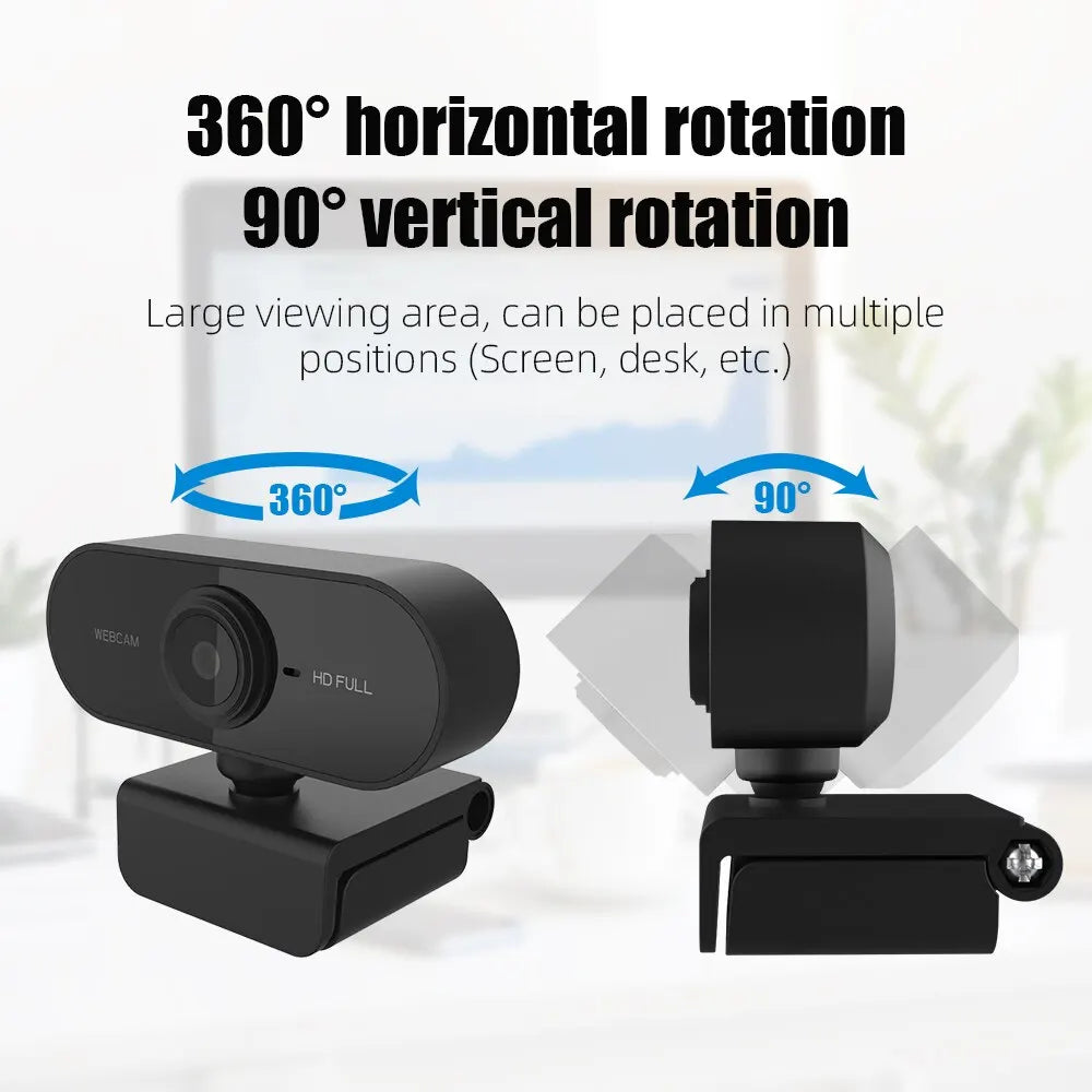 Full HD 1080P Webcam | Flexibel Drehbar | Eingebautes Mikrofon | USB Plug & Play