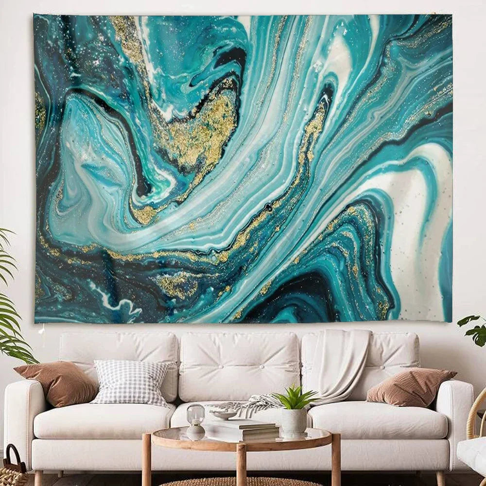 Frendorf | AquaGem Wandteppich | Blaue Achat Leinwand | Elegante Wanddekoration | Kunstwerk für Zuhause