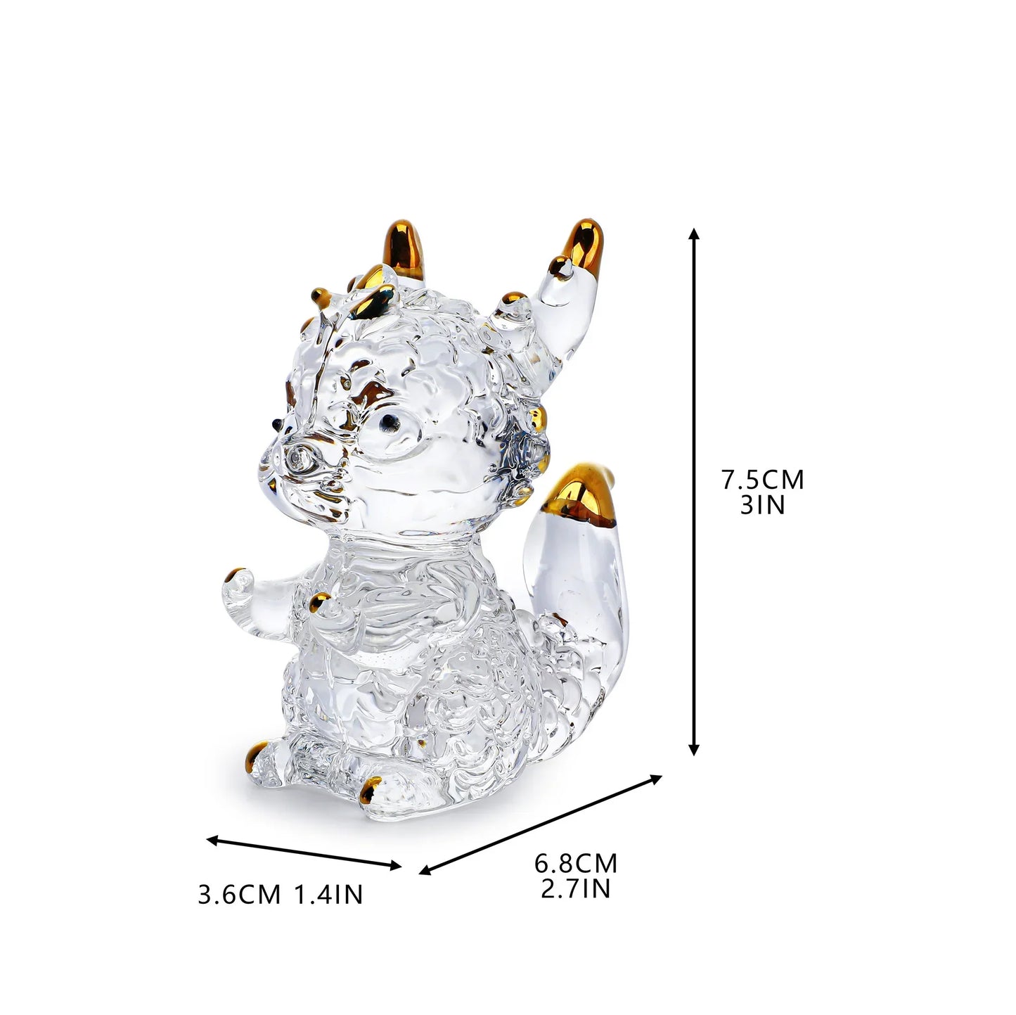 H&D 3-Zoll Kristalldrachen Figur Sammlerstücke Kunstglas Tier Ornament Dekoration für Bürotisch Zuhause Schlafzimmer