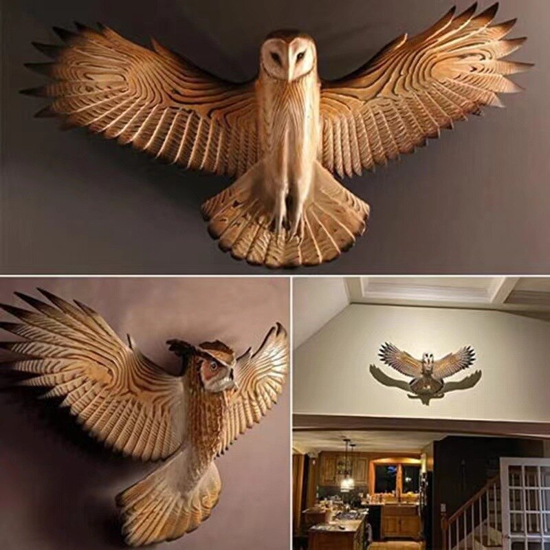 Eulen-Skulptur, Wandkunst, Kunstharz, Kunsthandwerk, Wohnzimmer, Outdoor, Garten, Büro, Heimdekoration, lebendige Eule, Kunsthandwerk, Heimwand-DIY-Dekoration