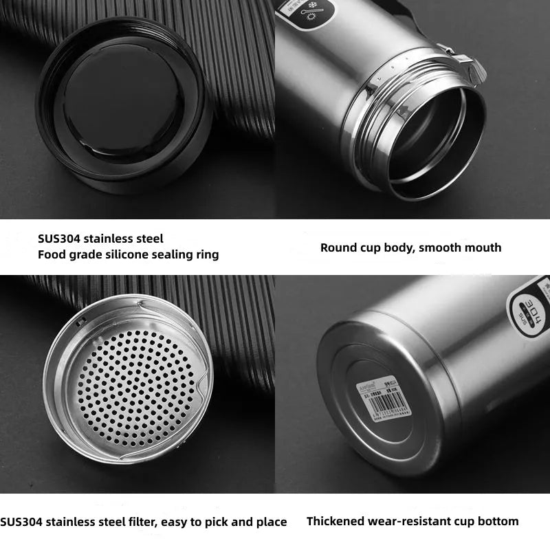 800ml-1L Edelstahl Thermoskanne – Tragbare Vakuumflasche mit LED-Temperaturanzeige