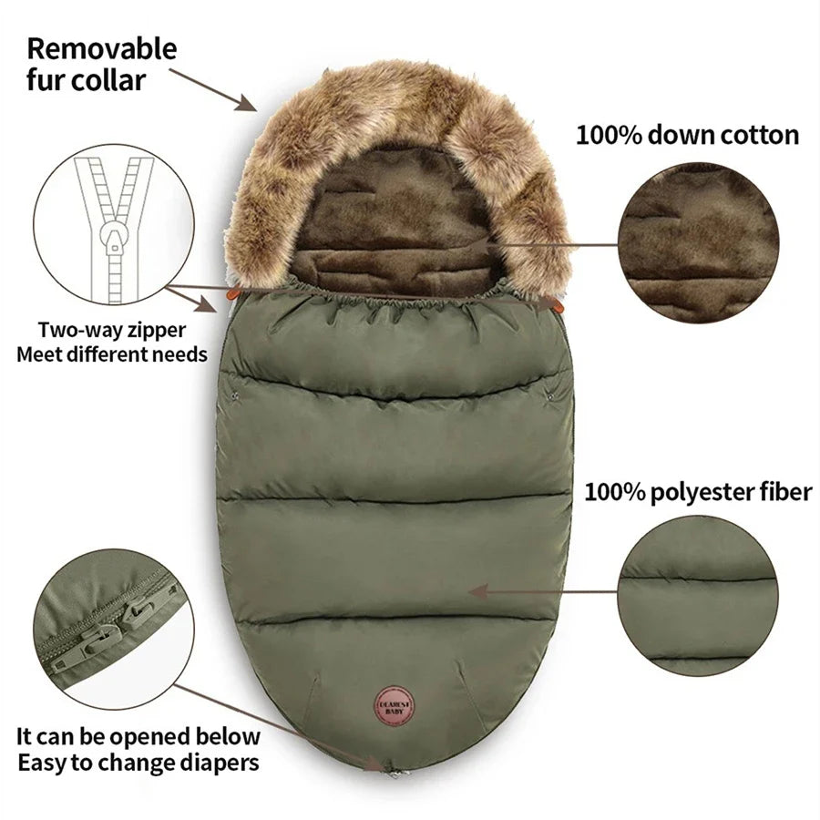 Frendorf | Baby Fußsack für Kinderwagen – Warmer Stroller Schlafsack mit Fellrand
