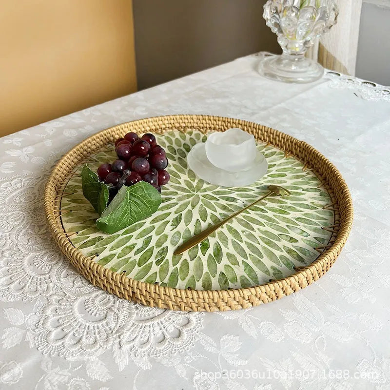 Lotusblatt Rattan & Muschel Obstkorb Tablett