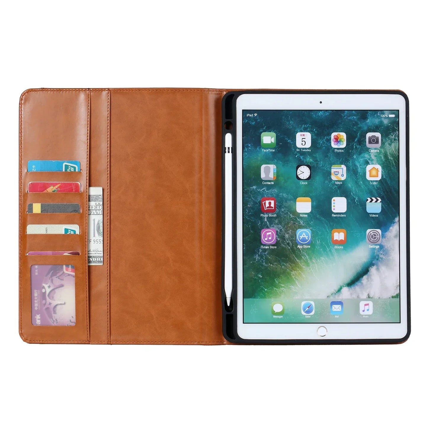 Frendorf | Leder Flip Case für iPad 9,7 (2017-2018), 10,2 (7. / 8. Gen), Air 2/3/4, Pro 9,7/10,5/11 - Wasserdicht, Stoßfest, Business Tablet Hülle