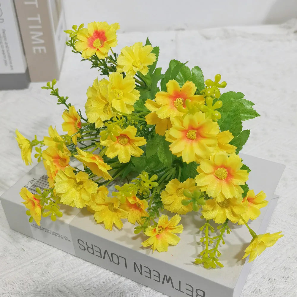 Frendorf | 1 Bund Künstliche Blumen – UV-beständige Sträucher und falsches Grünzeug für Büro, Küche, Hochzeit, Gartendekoration – Kunstseiden-Rosen- und Gänseblümchen-Pflanzen