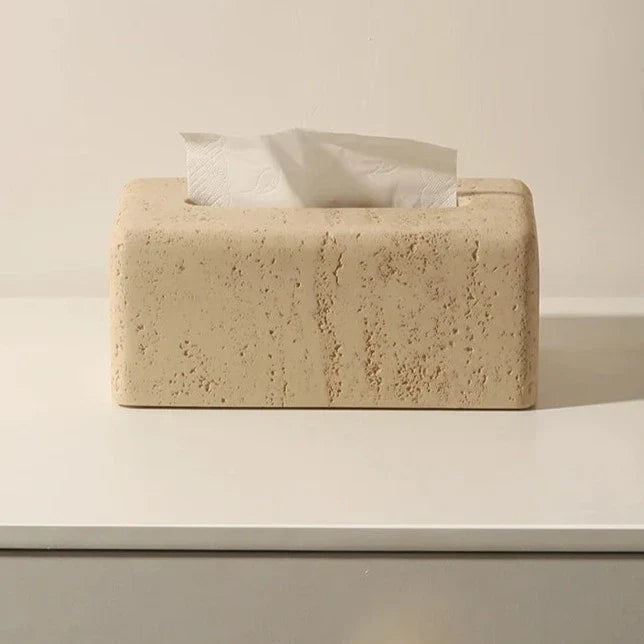 Frendorf | Travertino Faux Travertine Taschentuchhalter | Elegante Badezimmer-Deko | Praktisch & Stilvoll