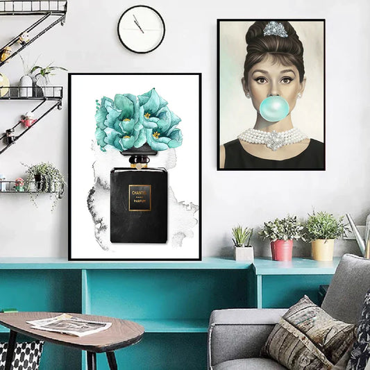 Modern Luxury Perfume Women Paris Fashion Poster Decorative Prints Canvas Painting Wall Art Pictures Elegant Girl Bedroom Decor