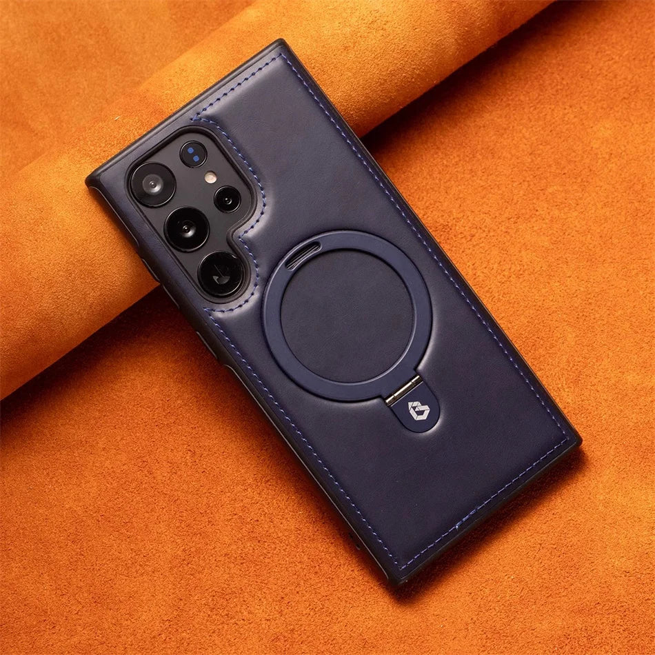Frendorf | Magnetische Leder Samsung Galaxy Wireless Charging Ringhalter Hülle