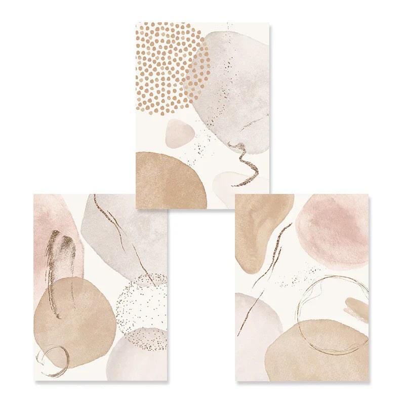 Frendorf | BohoBlush Aquarell Poster | Abstrakter Leinwanddruck in Beige, Rosa & Gold | Geometrische Wandkunst für Wohnzimmer & Dekoration