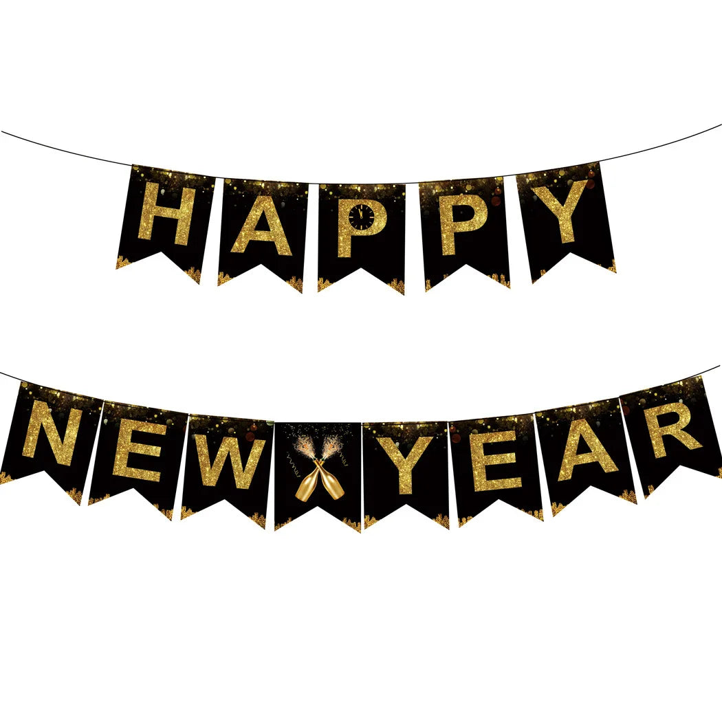 Neujahrsservietten Pappteller Becher Neujahr Tischdecken Tischüberwurf 2024 Neujahrsparty Dekorationen Silvesterparty Zubehör