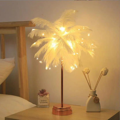 LED Feder Tischlampe Nachtlicht USB betrieben Fernbedienung Nachttischlampen