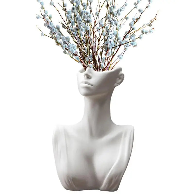 Elegante weiße Gesichtsmuster-Vase | Keramische Vase perfekt für Blumen oder Federn