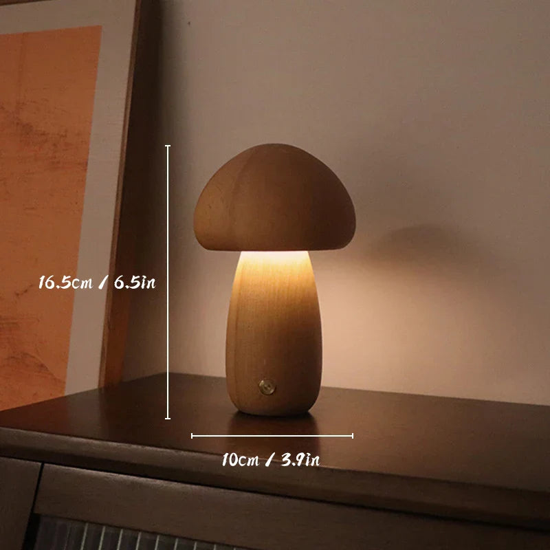 Frendorf | MushroomGlow™ Holzpilz LED Tischlampe | Natürliche Deko Beleuchtung | Stimmungslicht für Zuhause
