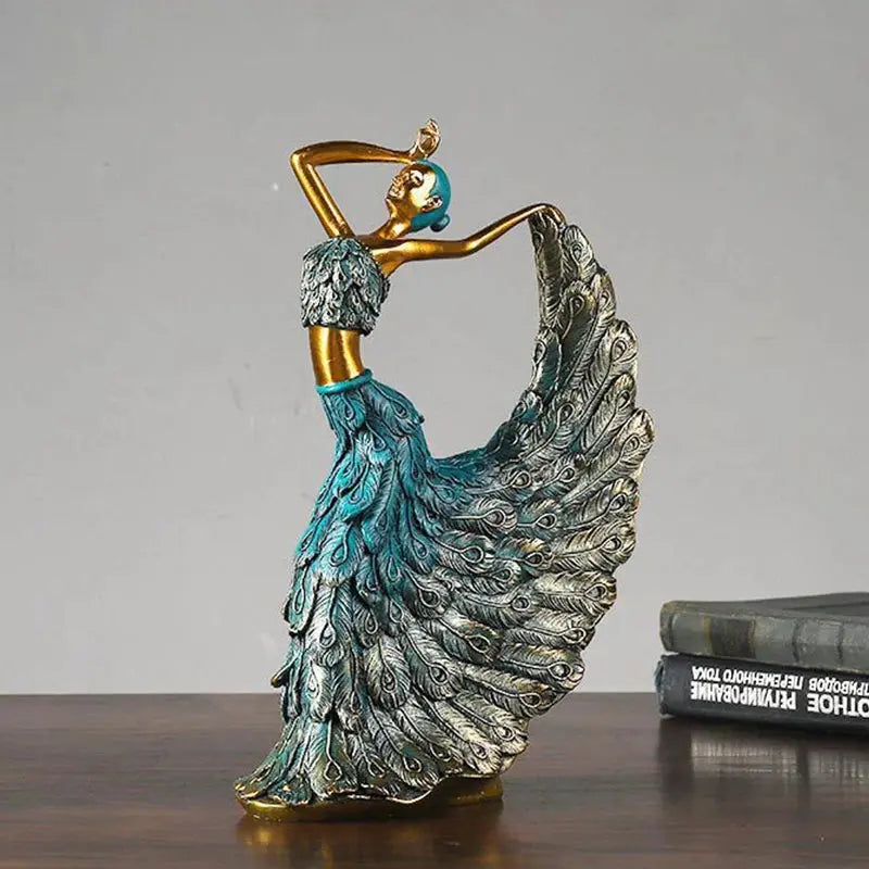 Frendorf | Elegante Federndanzskulptur in Gold und Blau