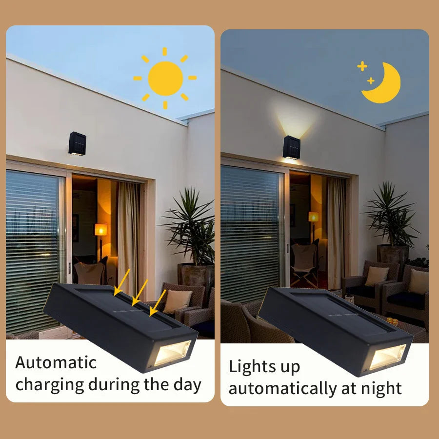 Wasserdichte LED Solar Wandleuchte: Auf- und Abstrahlung für Balkon, Garten, Straße und Landschaft