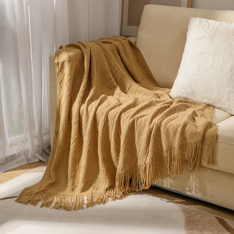 Gemütliche lila Diamant Strickdecke