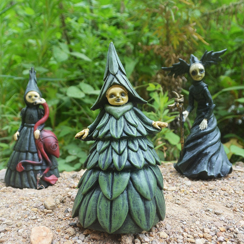 Halloween Hexenfigur Statue Harz Gruselige Hexenskulpturen Gartendekoration für Zuhause Patio Rasen Veranda Gartendekoration