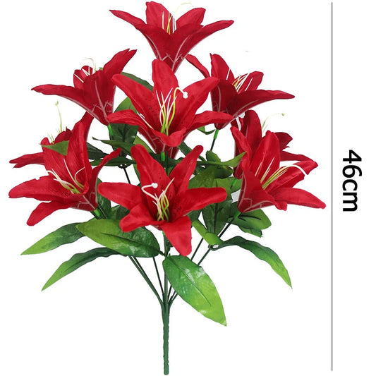 Frendorf | 10 Köpfe künstlicher Lilienblumenstrauß – mehrfarbige Fake-Hochzeitsblumen für Hochzeiten, Partys und Wohnkultur – perfekt für Blumenarrangements