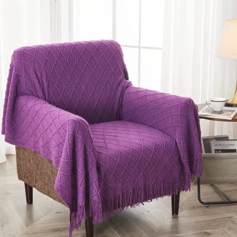 Gemütliche lila Diamant Strickdecke