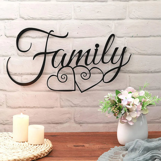 Familienbuchstaben Schilder Metall Familienwanddekoration Schwarzes Wort Silhouette Kunstplatte Wohnzimmer Esszimmer Ornament Rustikales Wandschild