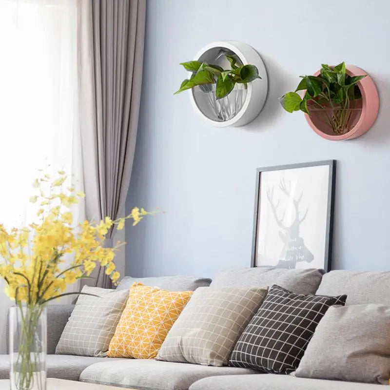 Runde Metall Eisen Glas Wandvase