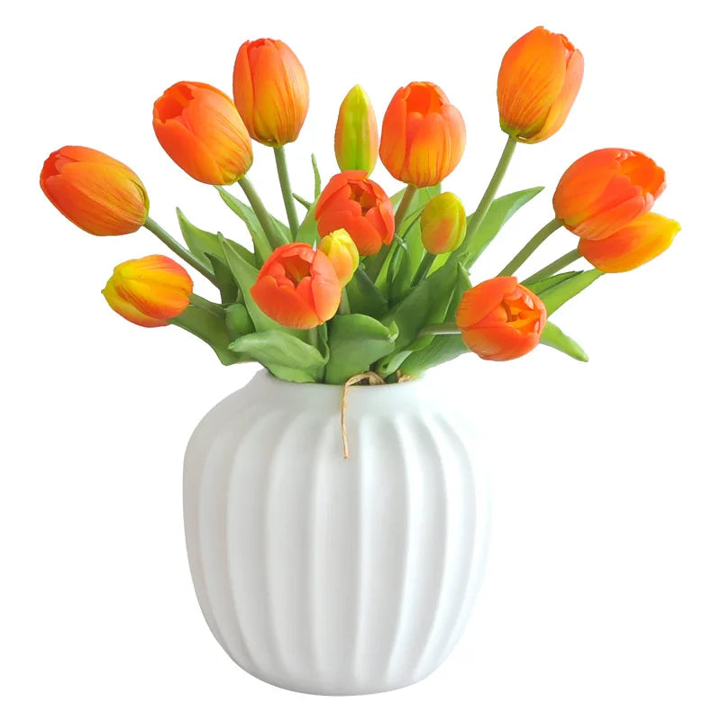 Frendorf | 5 kurze Pole Tulpen Kunstblumen – weiche Gummi-Seiden-Tulpen für Wohnkultur, Hochzeiten und Fotografie-Requisiten