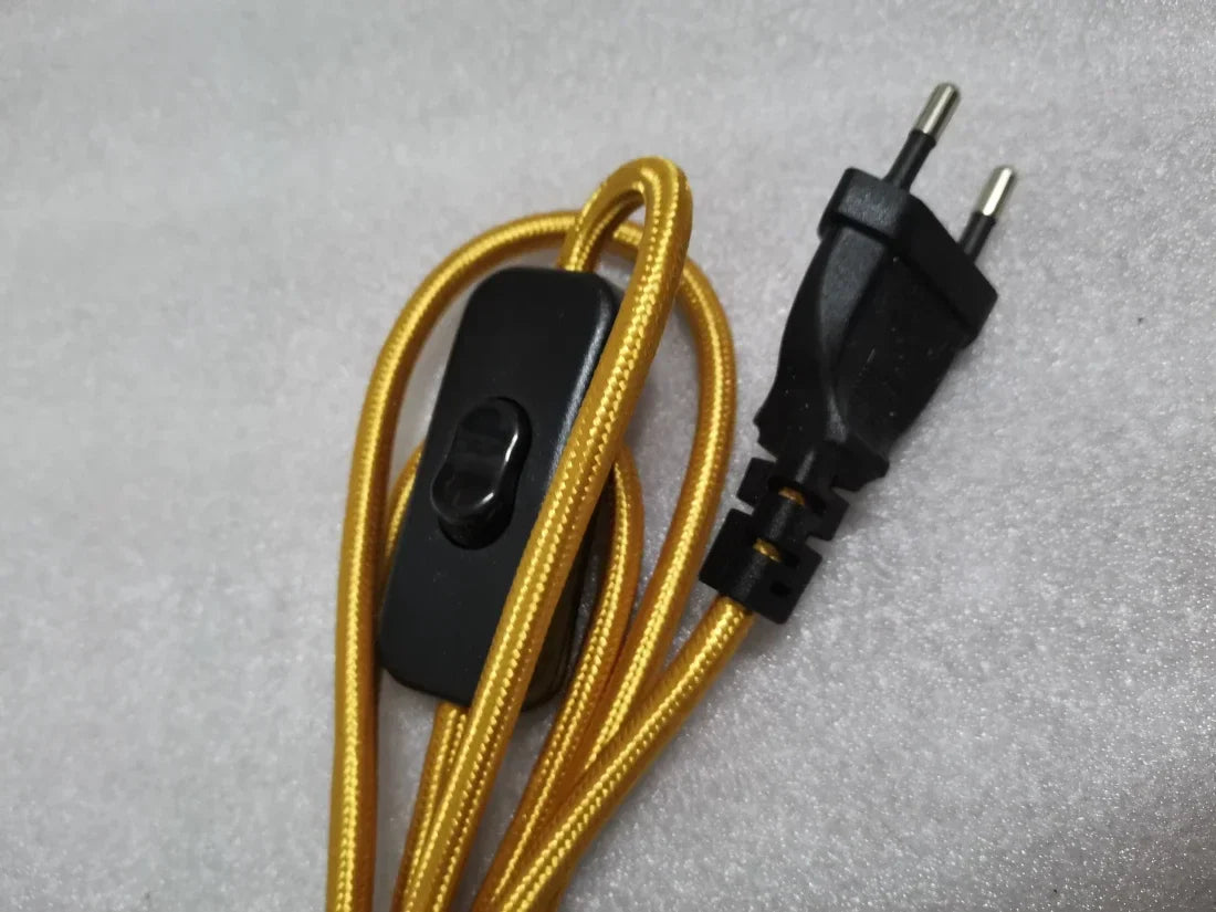 Frendorf | 220V AC Stromkabel mit europäischem Stecker und Schalter – Klassisches Stofftextil umhülltes Flex-Verlängerungskabel für Tischlampe