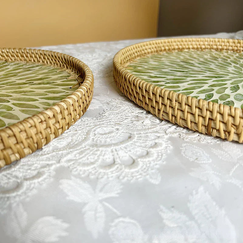 Lotusblatt Rattan & Muschel Obstkorb Tablett