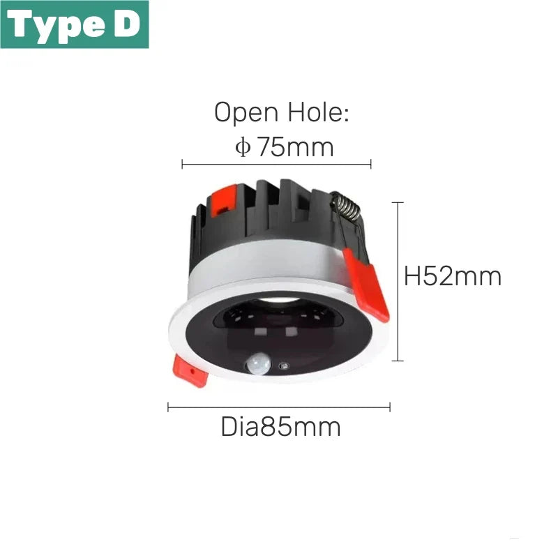 PIR Bewegungsmelder LED Decken Einbaustrahler 12W - Oberflächenmontierte Blendfreie Smart Beleuchtungseinheit für Treppen Schlafzimmer Zuhause Strahler
